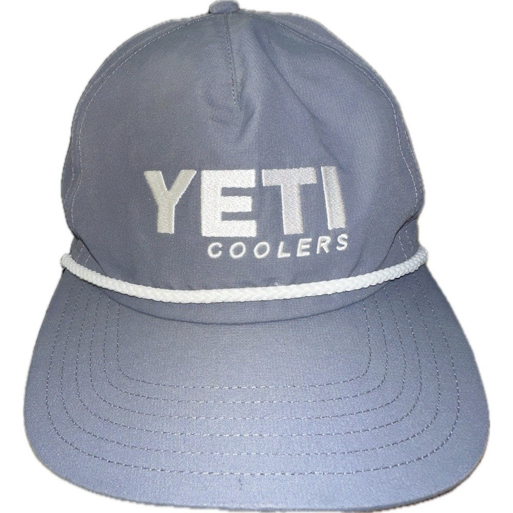 Yeti Coolers Trucker Hat Roped Bill Cap Snapback Gray Large Logo Casual Mens